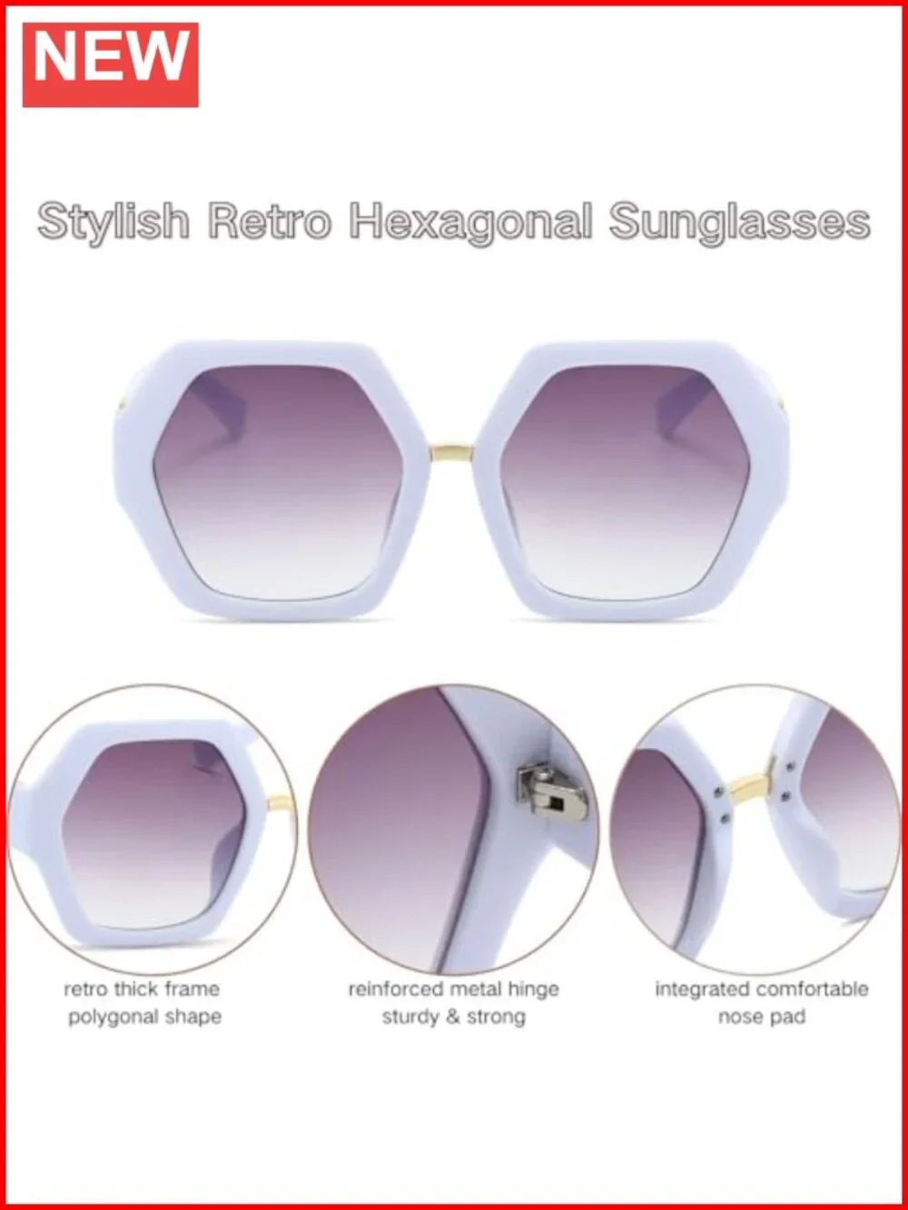 Oversized Vintage Hexagonal Sunglasses Women UV400 Polycarbonate Retro Square
